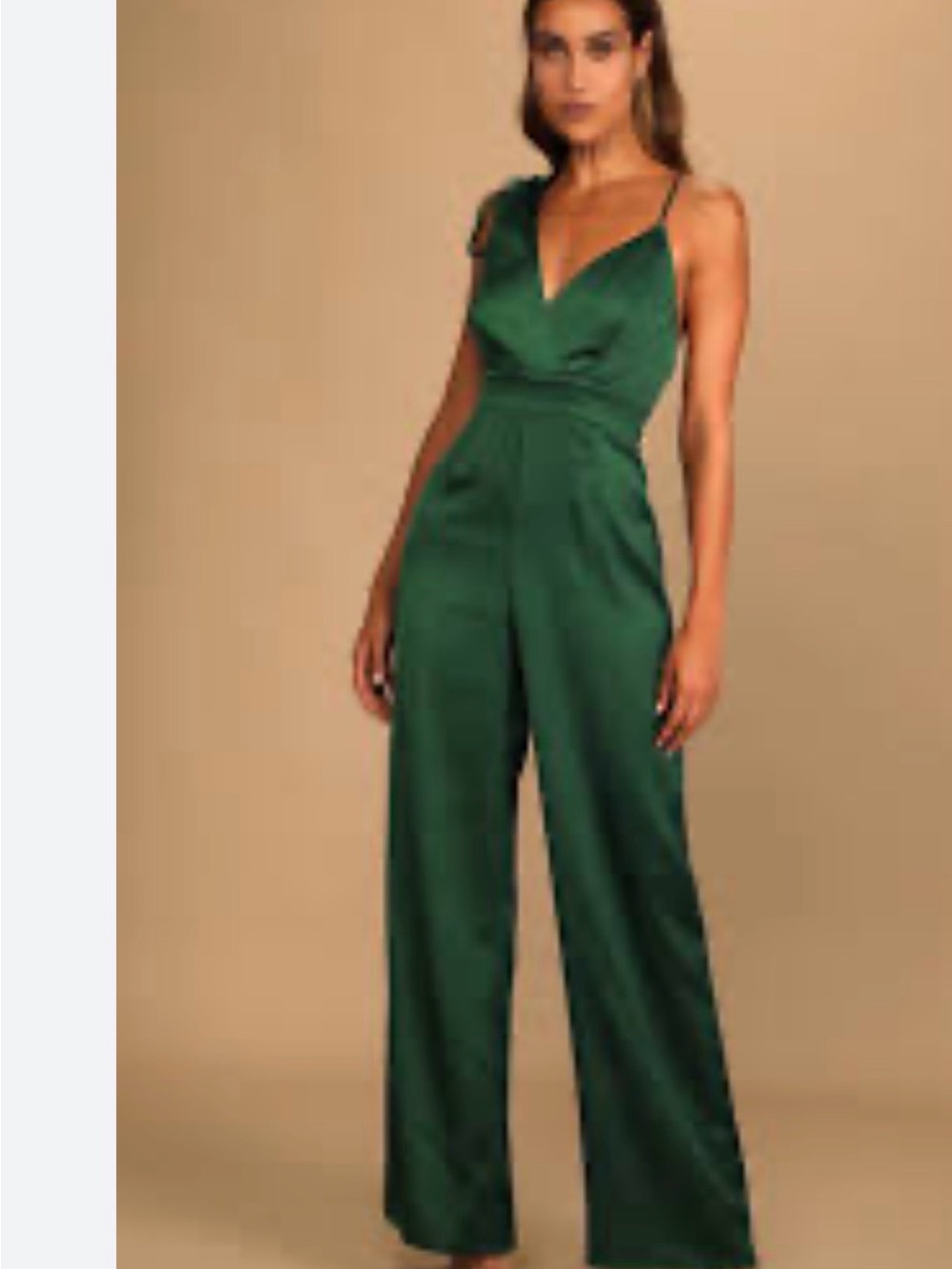 Lulu's Emerald Satin V-Neck Wide-Leg Jumpsuit